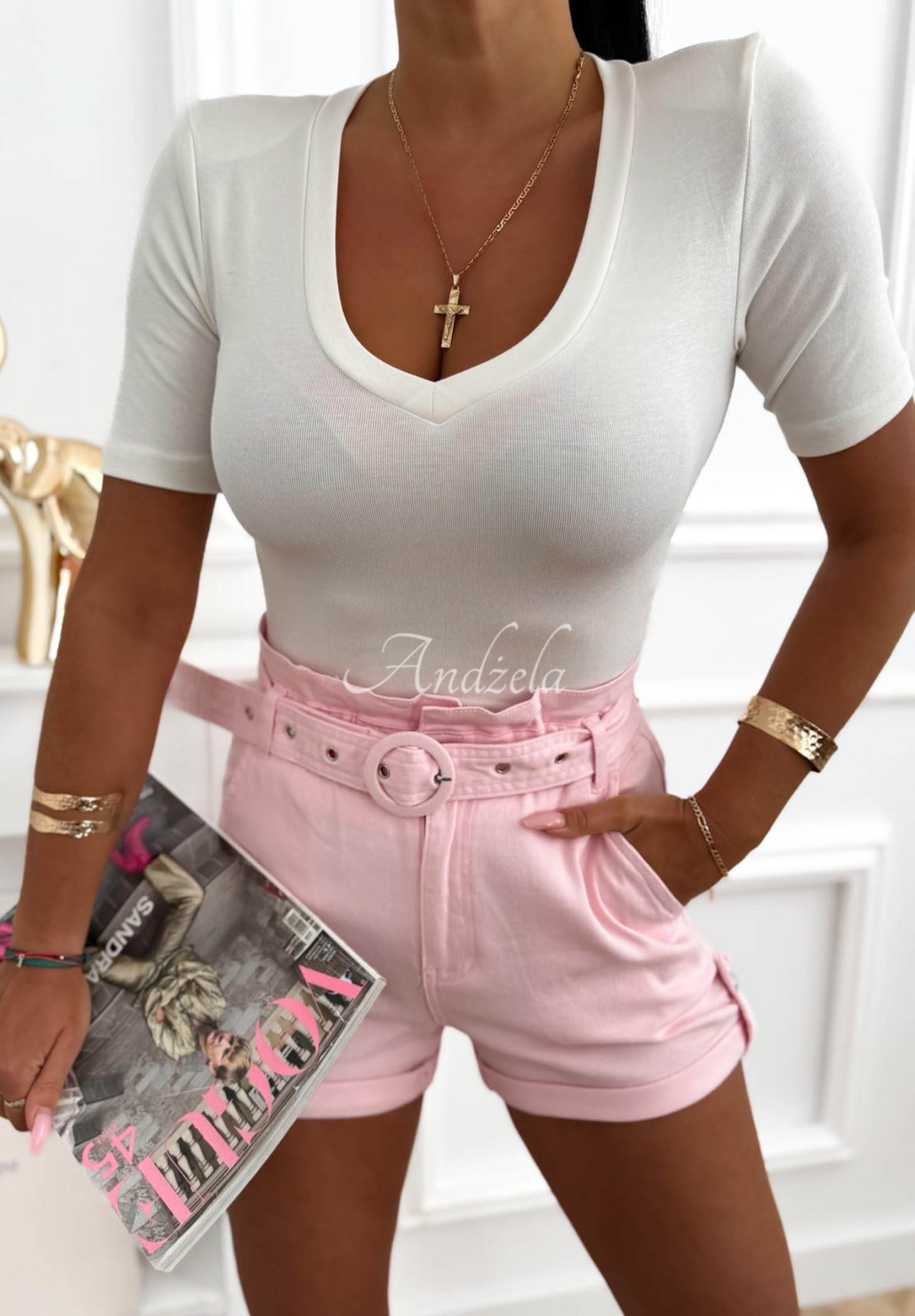 Viskózová halenka s krátkým rukávem Just Imagine ecru