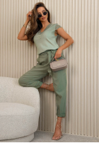 Kalhoty mom fit z wiązanym paskiem Zuri žluté