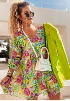 Květinové šaty s volánky Flower Season zeleno-fialová