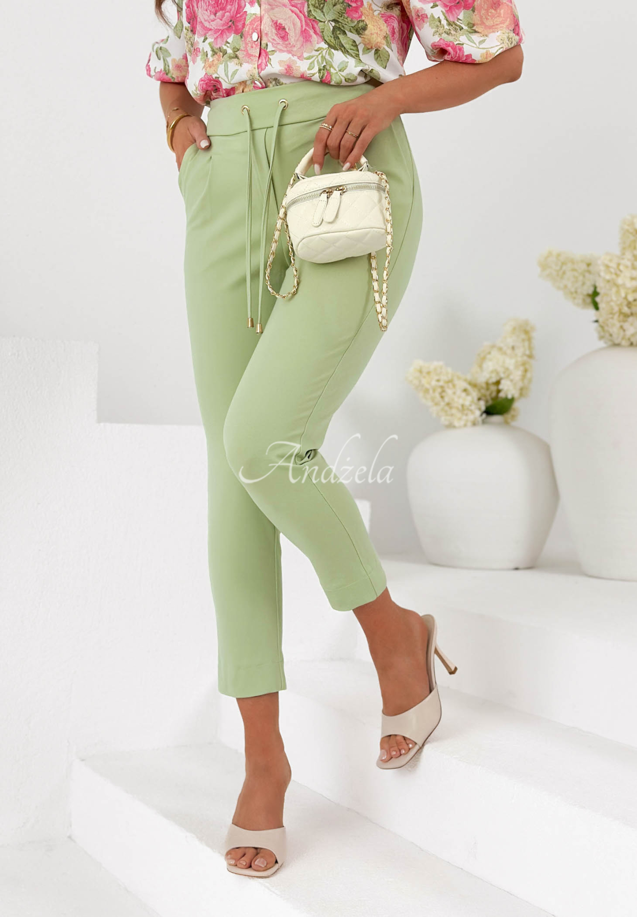 Viskózové kalhoty New Mood pistáciové