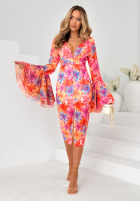 Květinové šaty se širokými rukávy Dreamy Bloom oranžovo-fialové