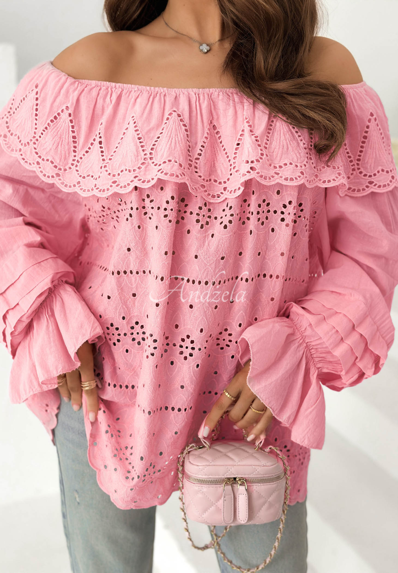 Ažurová bavlněná boho španělka Pretty Sunshine růžová