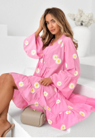 Šaty z falbankami i kwiatowymi naszywkami Cute Daisy blankytná