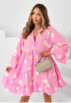 Šaty z falbankami i kwiatowymi naszywkami Cute Daisy blankytná