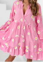 Šaty z falbankami i kwiatowymi naszywkami Cute Daisy blankytná