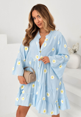 Bavlněn&eacute; &scaron;aty s vol&aacute;nky a květinov&yacute;mi n&aacute;&scaron;ivkami Cute Daisy blankytn&aacute;