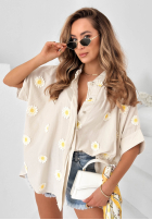 Košile z kwiatowymi naszywkami Cute Daisy béžová