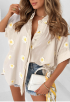 Košile z kwiatowymi naszywkami Cute Daisy béžová