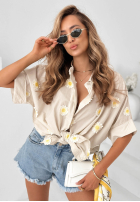 Košile z kwiatowymi naszywkami Cute Daisy béžová