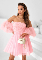 Tiulowa Šaty mini z rękawkami Florabella pudrová růžová