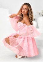 Tiulowa Šaty mini z rękawkami Florabella pudrová růžová