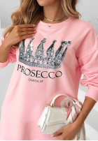Bavlněné teplákové šaty s potiskem Queen Of Prosecco růžová II