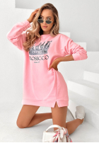 Bavlněné teplákové šaty s potiskem Queen Of Prosecco růžová II