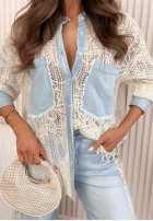 Koronkowa Košile z jeansowymi akcentami Solissa ecru