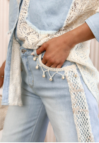 Kalhoty džínové  mom fit z koronką Helio světle modré