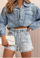 džínové  Kraťasy z koronką Carlitta světle modré