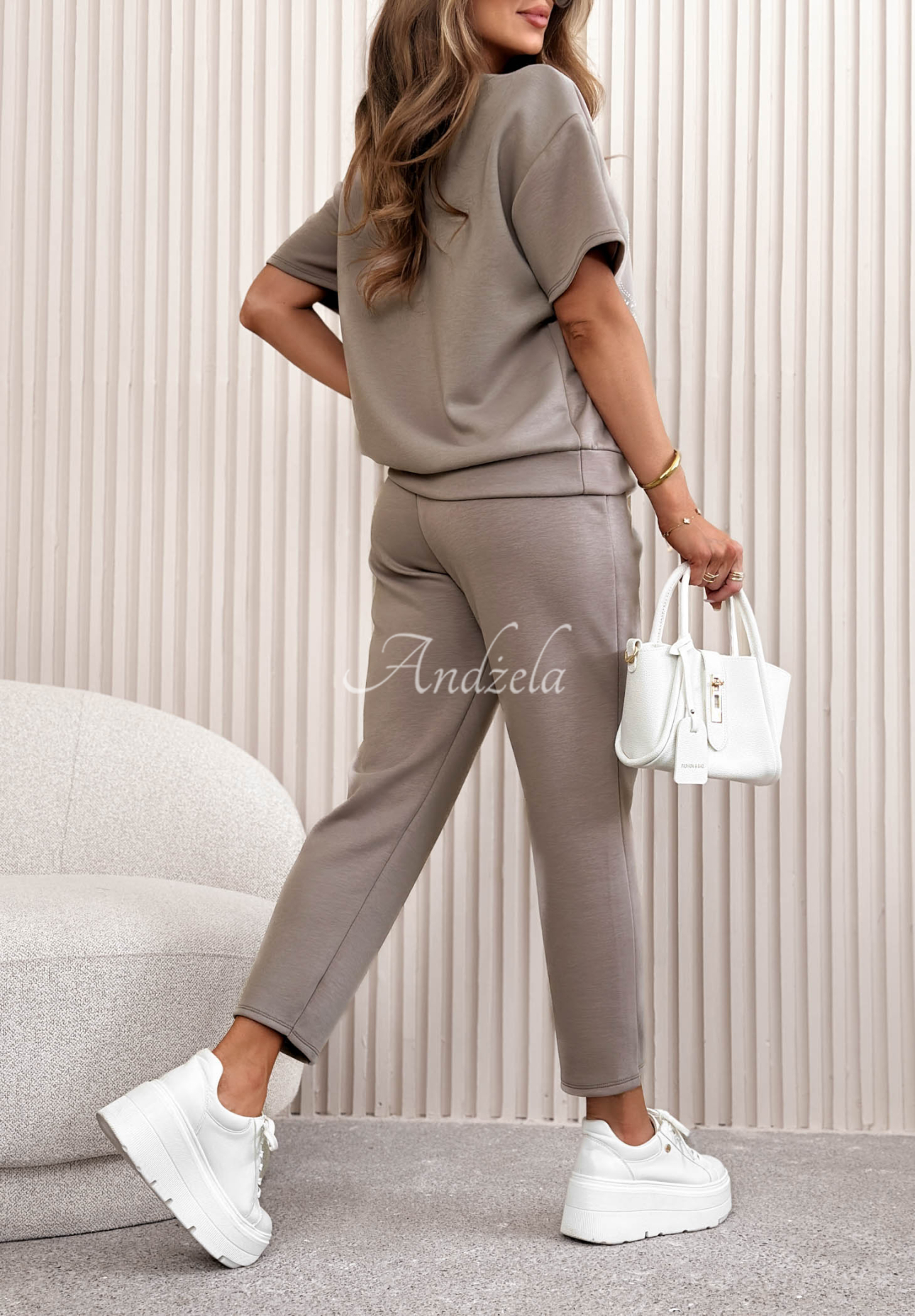 Viskózová tepláková souprava s kamínky Dolce Paradise Mokka