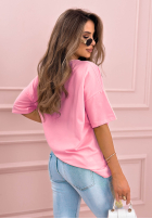 T-shirt oversize z dekoltem w serek Cascade neonowy różowy