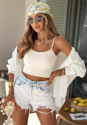 Kr&aacute;tk&yacute; bavlněn&yacute; top na ram&iacute;nk&aacute;ch Viva Oliva b&eacute;žov&yacute;