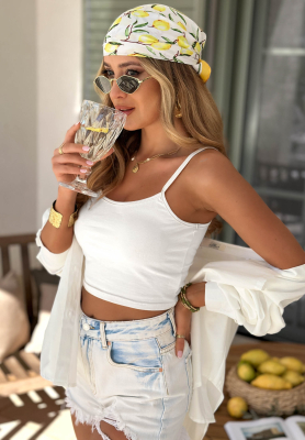 Kr&aacute;tk&yacute; bavlněn&yacute; top na ram&iacute;nk&aacute;ch Viva Oliva B&iacute;l&aacute;