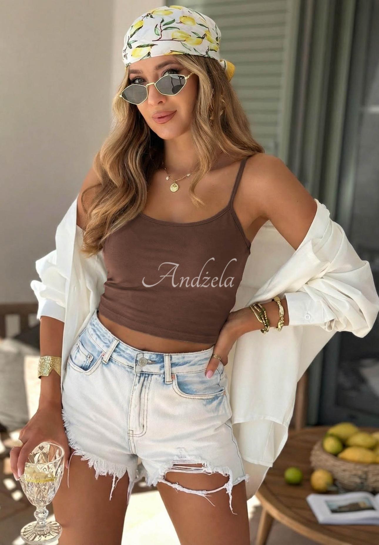 Krátký bavlněný top na ramínkách Viva Oliva čokoládový