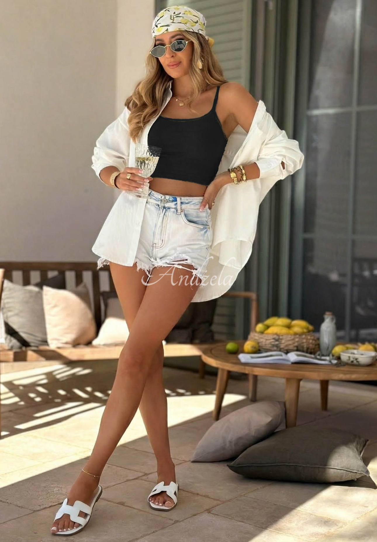 Krátký bavlněný top na ramínkách Viva Oliva Černé