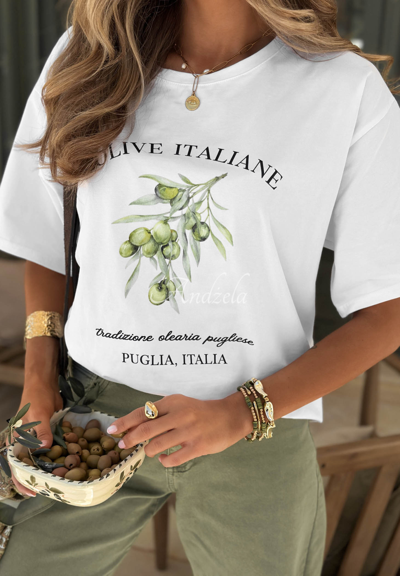 Bavlněné tričko s potiskem Viva Oliva Bílá