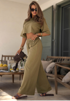 Bawełniane Kalhoty dresowe wide leg Silent Hour olivové