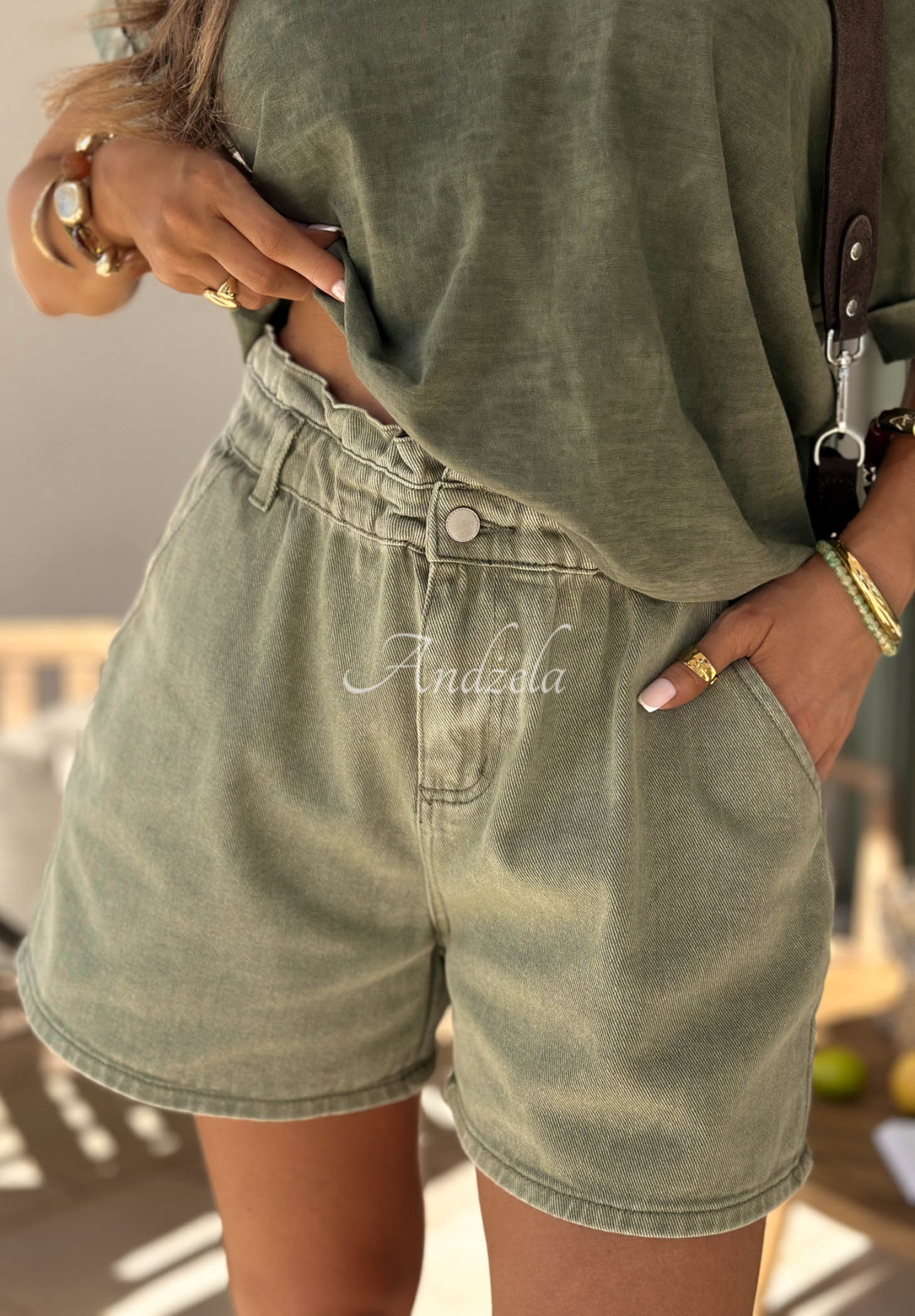 Džínové šortky Safari Trip khaki