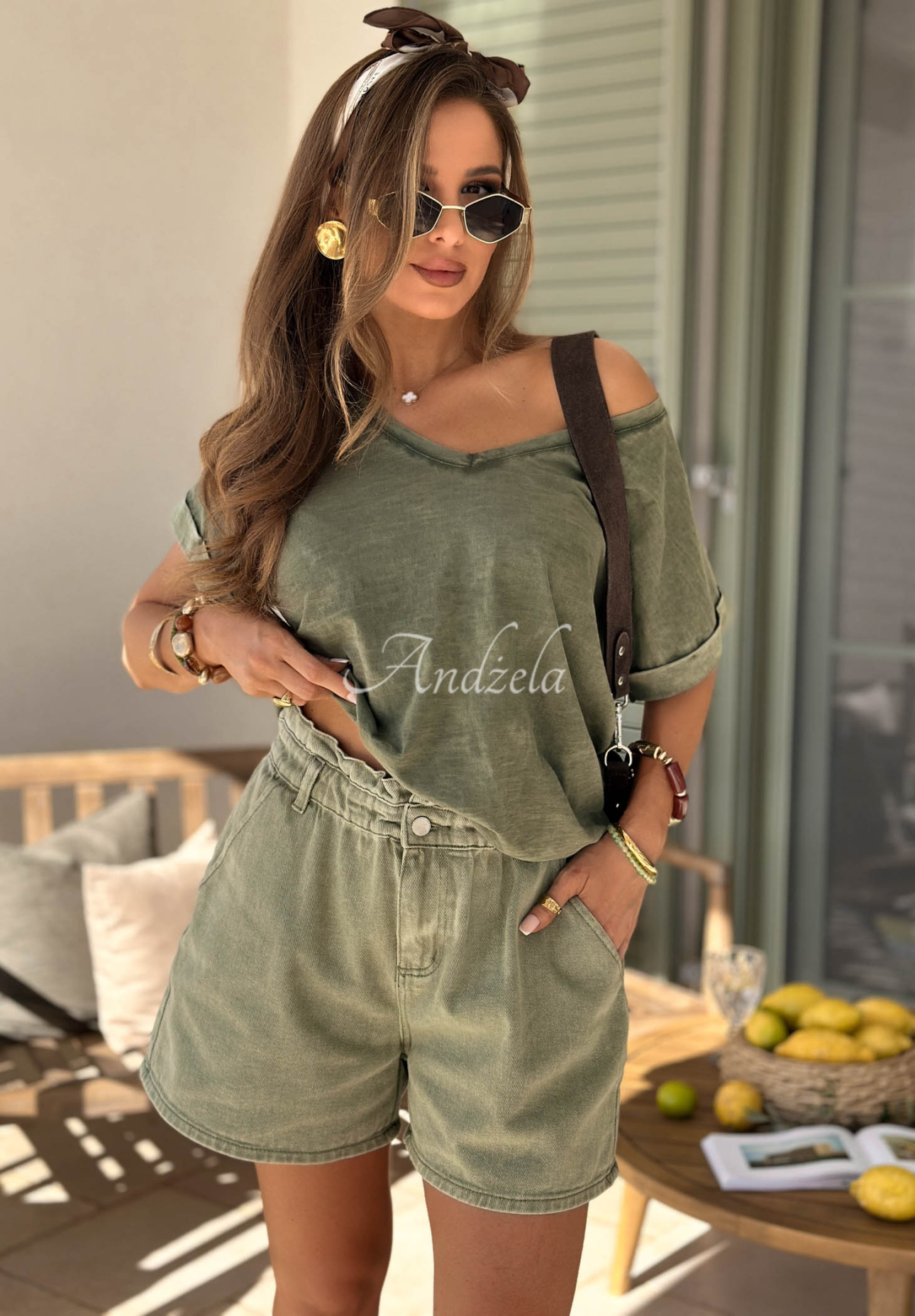 Džínové šortky Safari Trip khaki