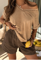 Tričko z dekoltem Venali velbloudí