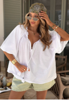 Bavlněná halenka s nabíranými rukávy a vázáním u výstřihu Bellanova Bílá