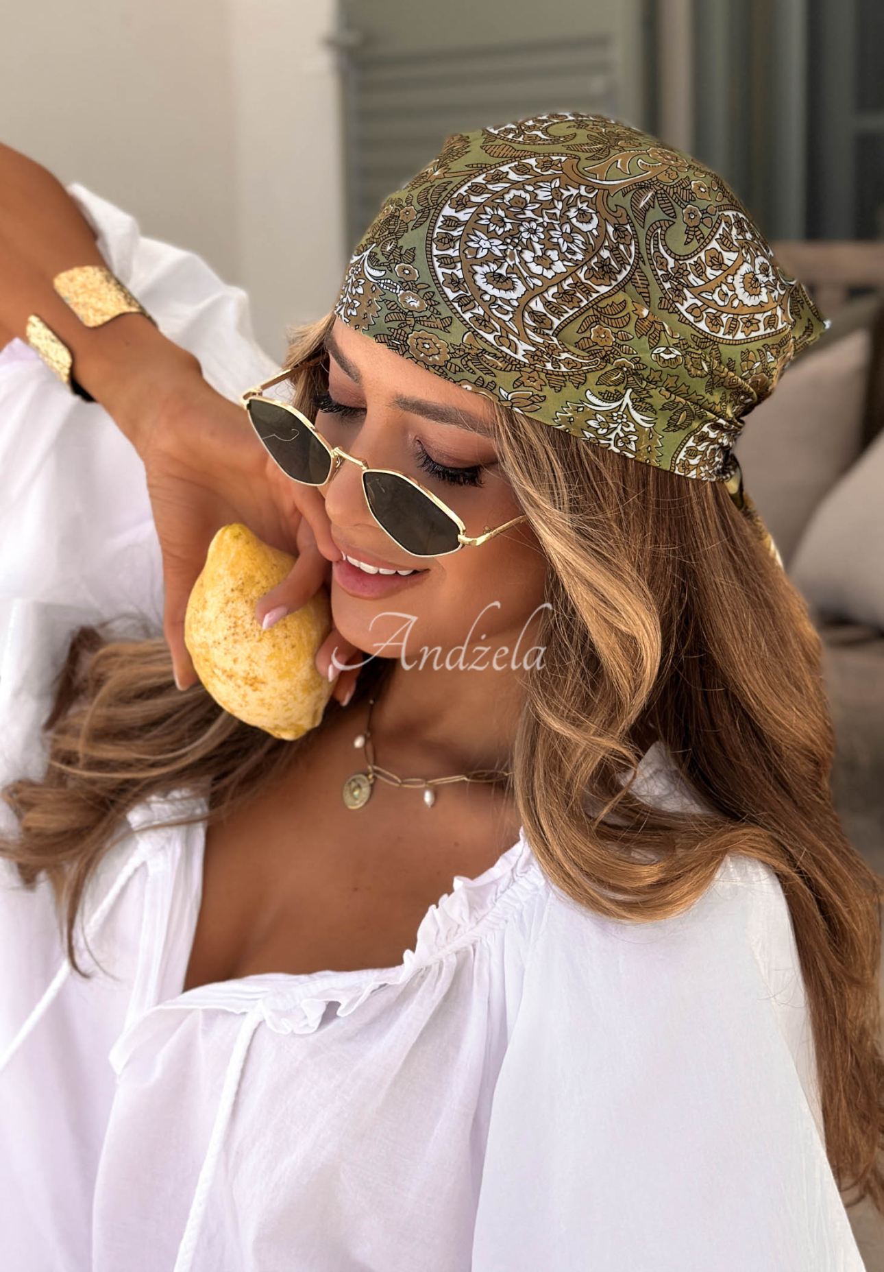 Vzorovaný šátek Print Story khaki