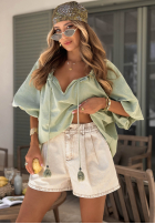 džínové  Kraťasy z gumką pasu Travel Vlogs pistáciové