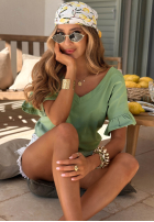 Bawełniany Tričko z falbankami Ask For More pudrová růžová