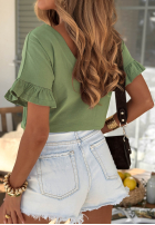 Bawełniany Tričko z falbankami Ask For More pudrová růžová