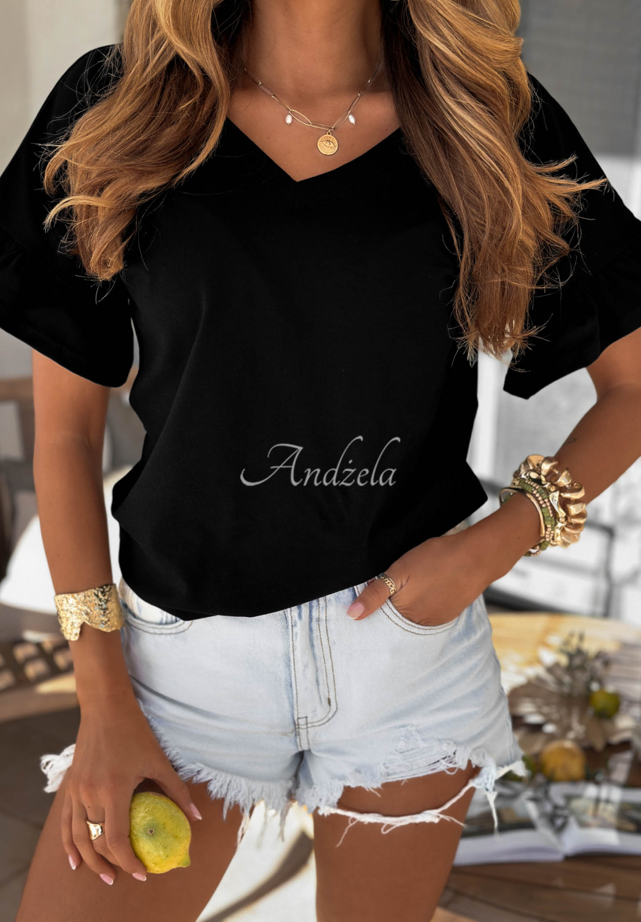 Bavlněné tričko s volánky Ask For More Černé