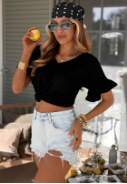 Bawełniany Tričko z falbankami Ask For More pudrová růžová