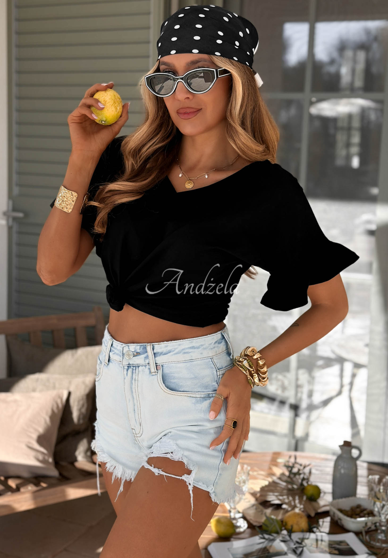 Bavlněné tričko s volánky Ask For More Černé