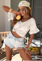 Bawełniany Tričko z falbankami Ask For More pudrová růžová