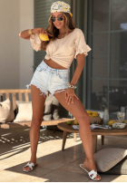 Bawełniany Tričko z falbankami Ask For More pudrová růžová