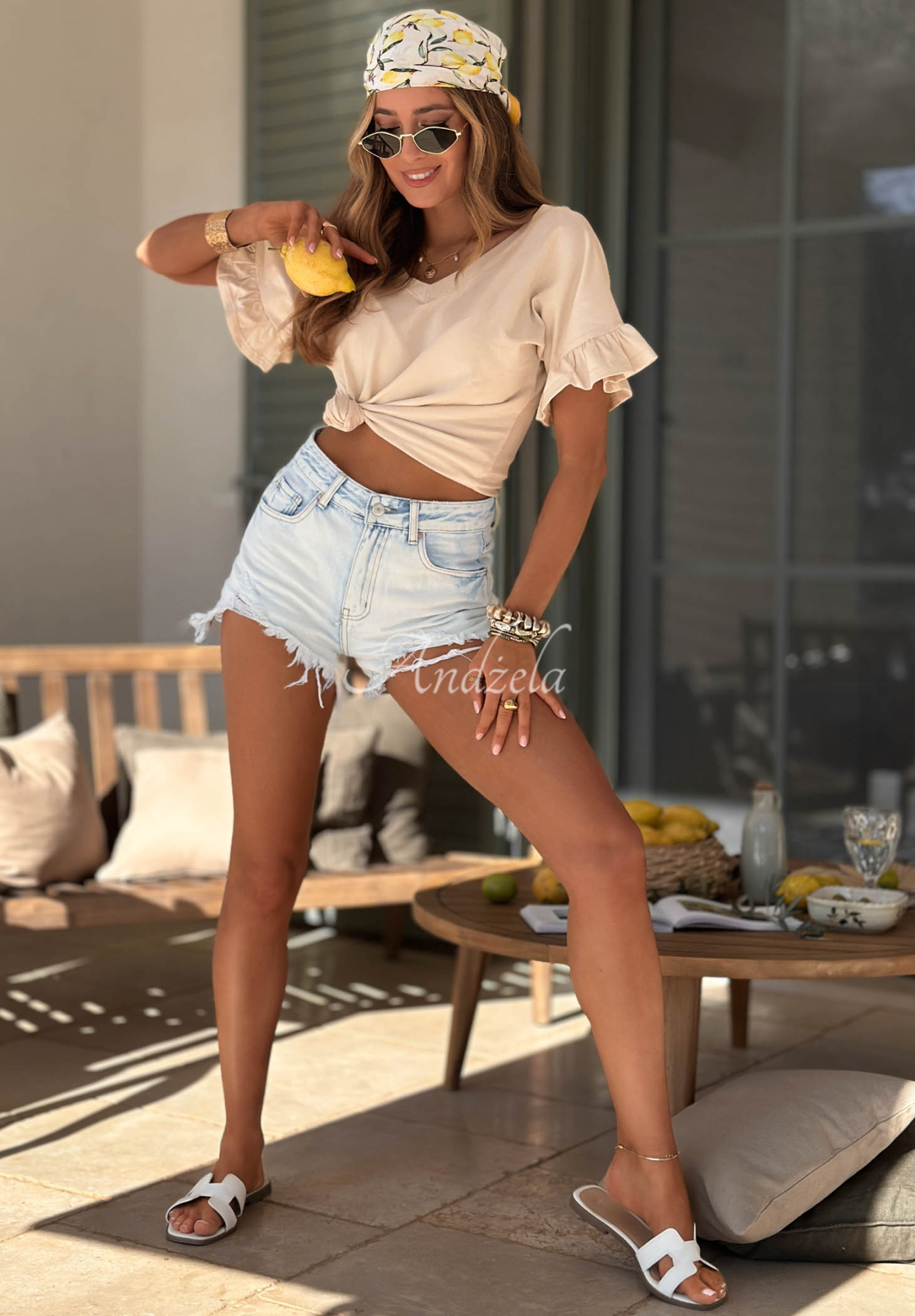 Bavlněné tričko s volánky Ask For More béžový