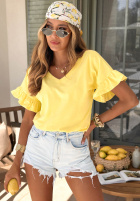 Bawełniany Tričko z falbankami Ask For More pudrová růžová