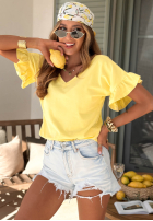 Bawełniany Tričko z falbankami Ask For More pudrová růžová