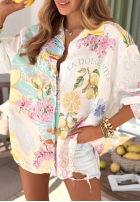 Asymetryczna Košile vzorované Capri Lemonade biało-blankytná