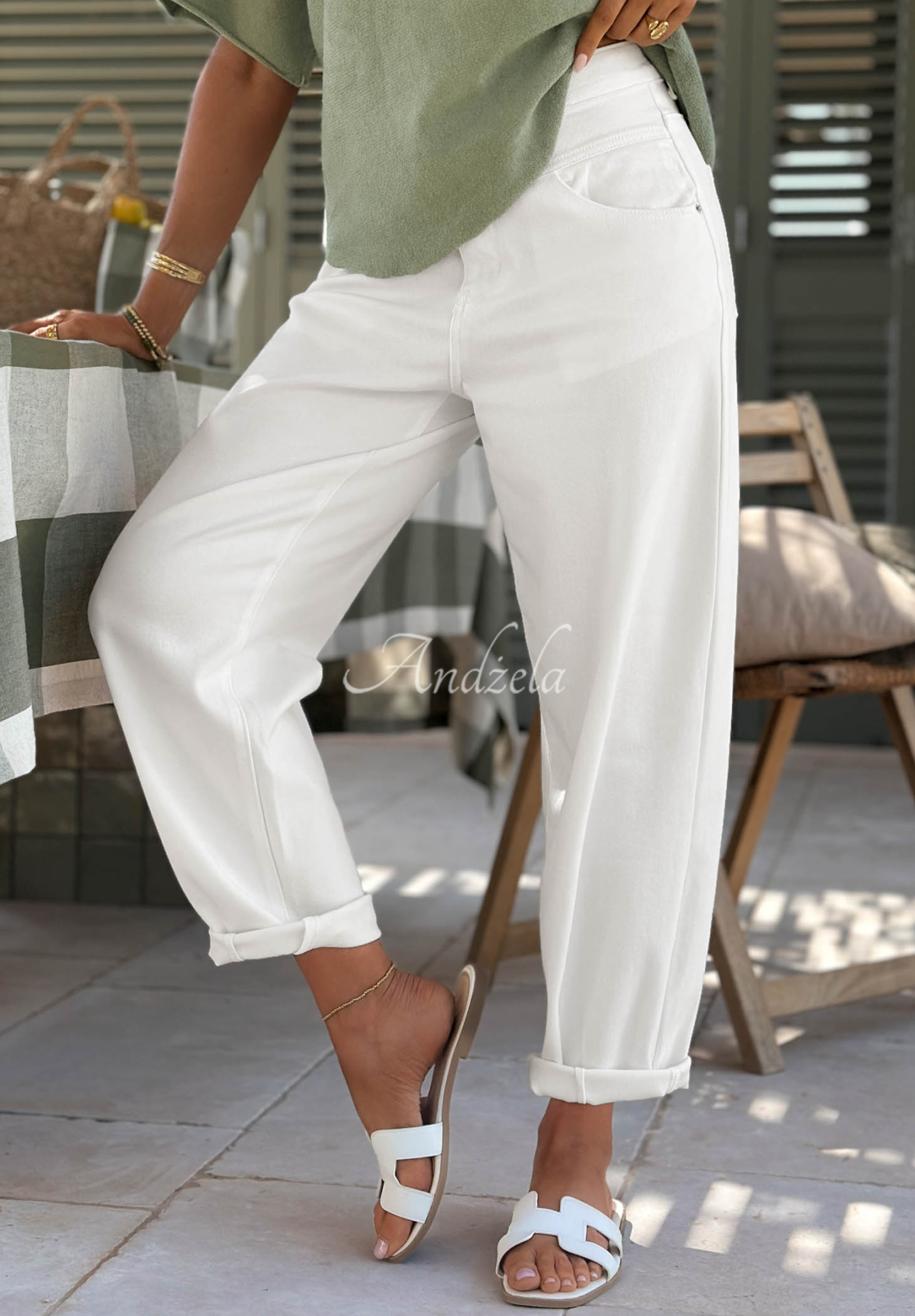 Džíny mom fit s páskem Daily Choice ecru