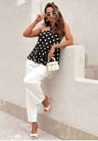 Satynowy top wiązany na szyi w Bodky  Delphie Černé