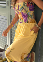 Dlouhý Overal bez ramiączek w kwiaty Florette světle béžový