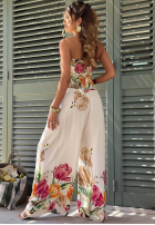 Dlouhý Overal bez ramiączek w kwiaty Florette světle béžový