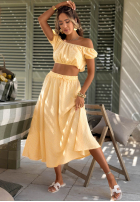 Souprava Krátká Halenka i rozkloszowana Sukně w kratkę Flamingo Sunset růžový